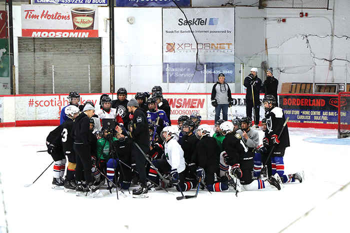 Young skaters in on-ice sessions at the Adam Herold Leadership Camp in Moosomin on Saturday, October 21.